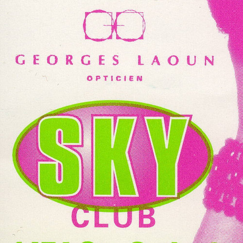 Publicité pour la soirée mèchebienne présentée par Girls in the Sky. On y voit une photo en rose d'une personne souriante coiffée d'une immense perruque qui monte jusqu'en haut de la feuille. 1997. Dossier thématique : Montreal Bars Business. Collection des Archives gaies du Québec.